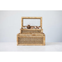 Load image into Gallery viewer, Woven Rattan Box w/Glass Lid
