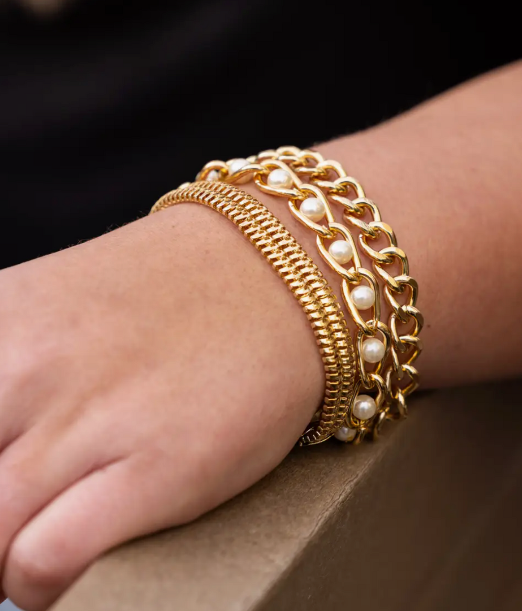 3 Layer Pearl & Gold Bracelet