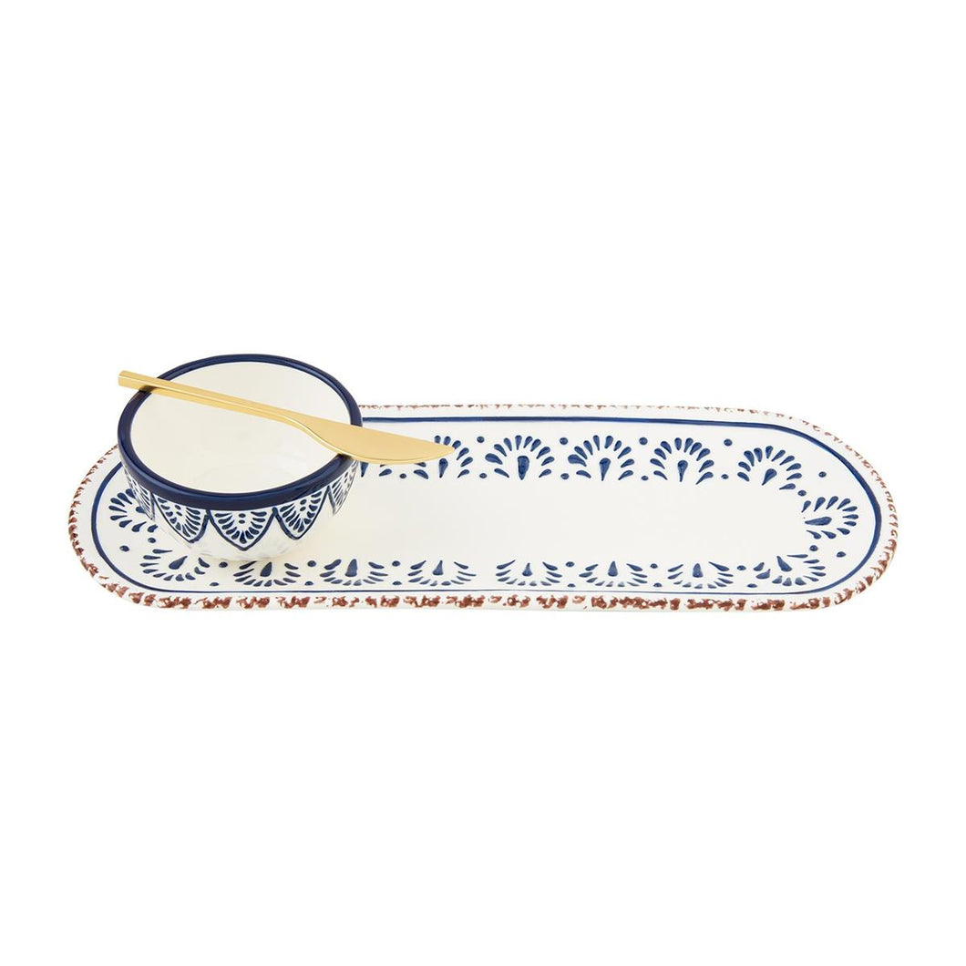 Blue Floral Tray and Dip Set