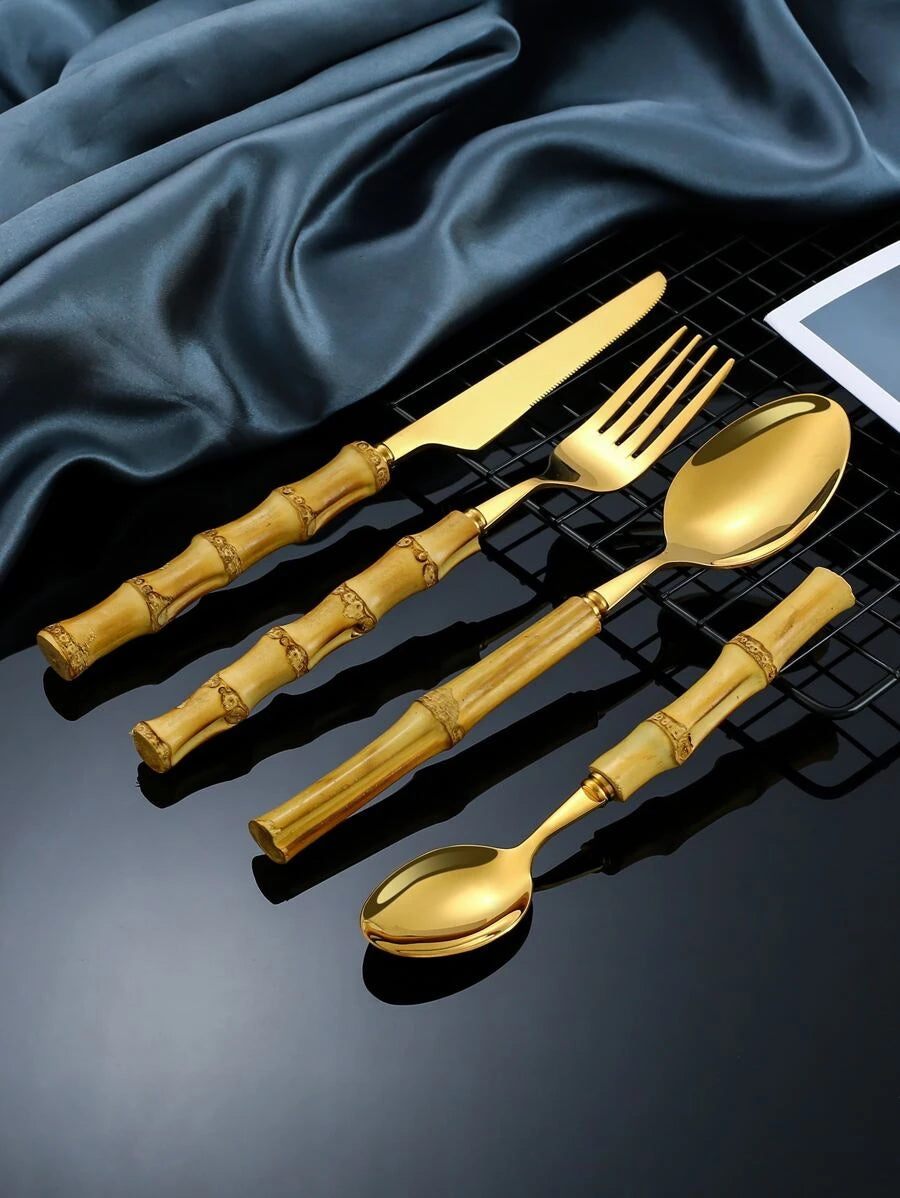 Bamboo & Gold Flatware Place Setting