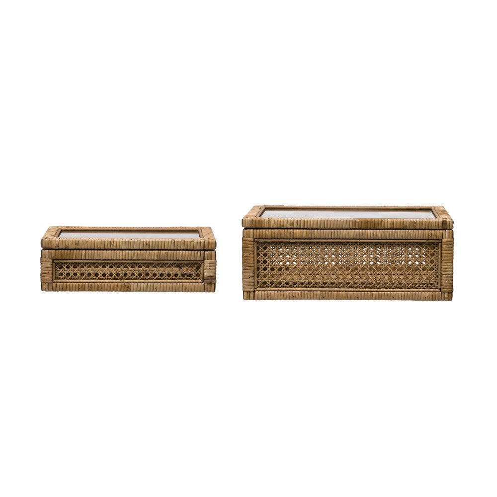 Woven Rattan Box w/Glass Lid