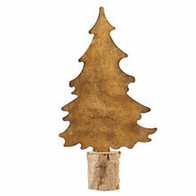 Load image into Gallery viewer, Gold Tin Christmas Tree in Birch Base

