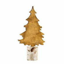 Load image into Gallery viewer, Gold Tin Christmas Tree in Birch Base
