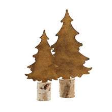 Load image into Gallery viewer, Gold Tin Christmas Tree in Birch Base
