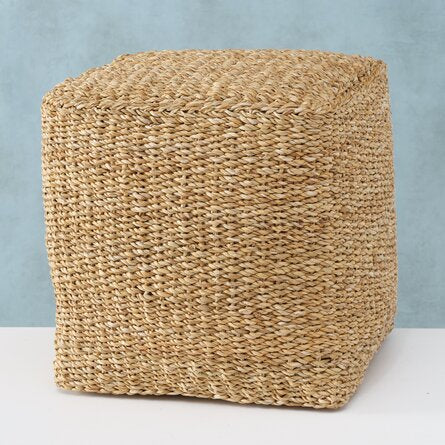 Square Hand-Woven Seagrass Pouf