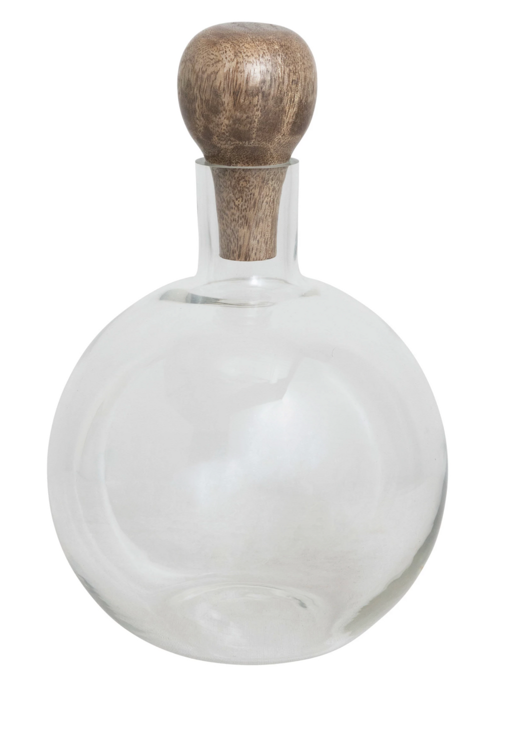 Round Glass Decanter w/mango wood stopper