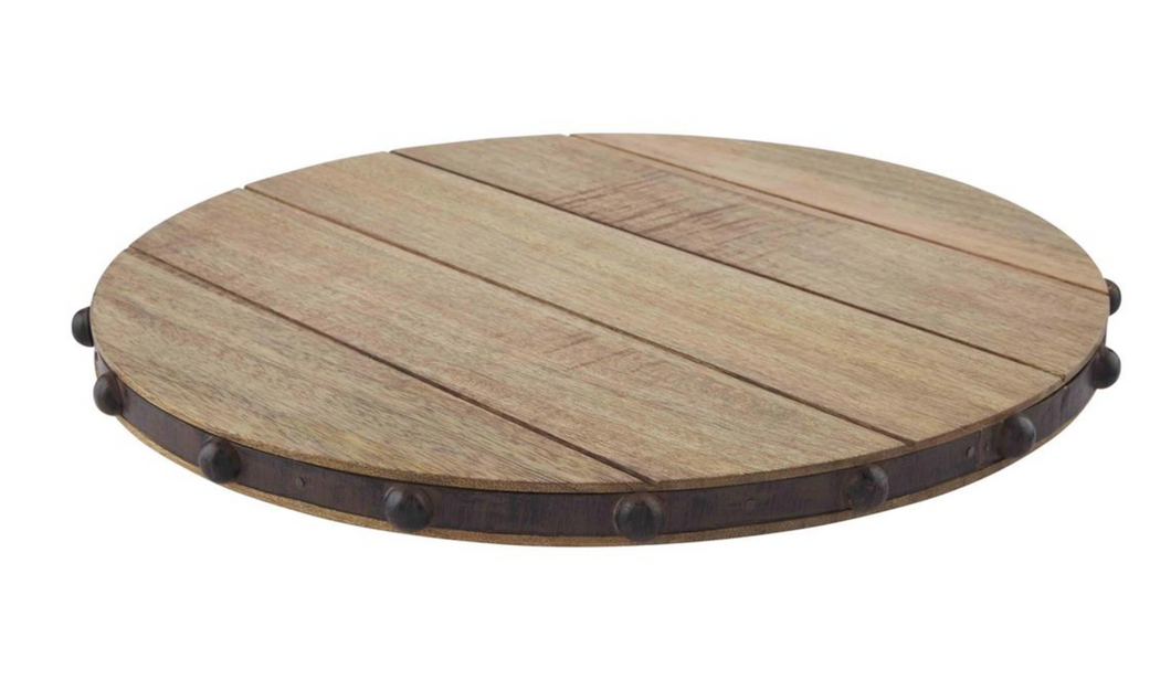 Wood Metal Bead Rim Lazy Susan