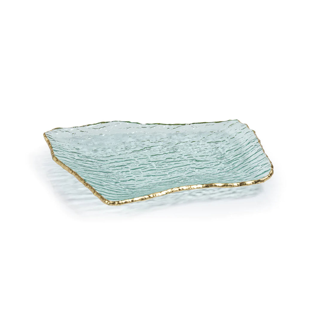 Unique Shaped Glass Tray w/Gold edge