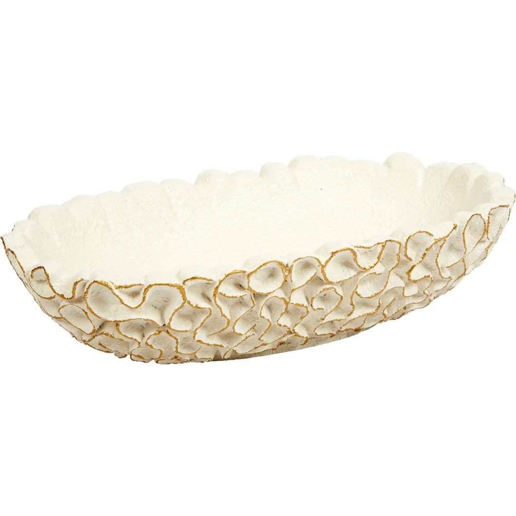 White Oval Swirl Bowl W/Gold Accents